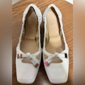 TOD’S White Leather Degas W Ballerina Flat Loafer Square Toe w Tassel